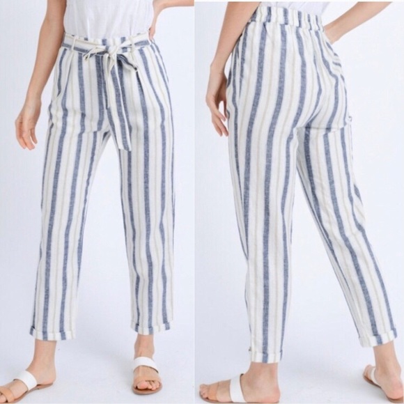 striped linen cropped pants